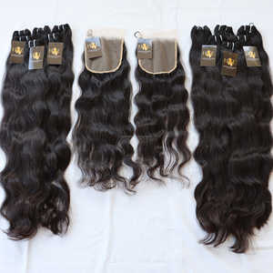 Paquets de cheveux humains vierges droits bouclés indiens tissés à la machine avec fermeture tissage de cheveux humains en gros avec fermeture Hd - Product Image 2