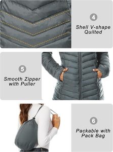 Women's Lightweight <b>Packable</b> Hooded Winter Quilted Puffer <b>Jacket</b> Detachable Sleeves Hat Water Resistant Fur Lining - Product Image 5