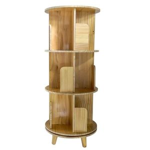 <b>Solid</b> Pine <b>Wood</b> 360 Rotating <b>Bookcase</b> 3-Layer Modern Minimalist Display Rack for Living Room <b>Solid</b> Panel Bookshelf - Product Image 6