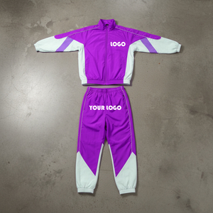 Premium Quality Custom Design Coated <b>Patchwork</b> Nylon Color block Windbreaker Zipper <b>Jacket</b> Matching Pants Baggy Tracksuit - Product Image 3