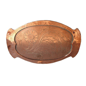 Copper <b>Tray</b> Flower Embossed Design Dining <b>Table</b> Serving <b>Tray</b> for Hotel & Restaurants Modern Copper <b>Tray</b> <b>Sided</b> Solid Handle - Product Image 1