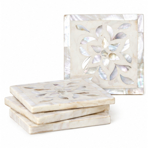 Handmade Luxury Mother of Pearl Inlay Coasters Set Square White Shell <b>Mosaic</b> Drink Coasters for Coffee <b>Table</b> Decor Supplies - Product Image 1