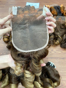 ¡MEJOR CALIDAD! Extensiones de cabello con cierre de encaje rizado hinchable de vapor disponibles en muchos colores 100% cabello humano vietnamita crudo - Product Image 4