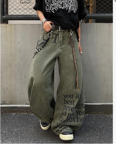 <b>Men</b> s High Waist Wide Leg Printed Denim <b>Jeans</b> Loose Fit Cotton Streetwear Autumn Style - Product Image 6