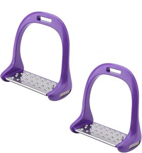 Estribos de acero inoxidable color púrpura para montar a caballo con base antideslizante para el pie, estribos para silla de montar ecuestre - Product Image 1