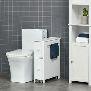 Mobiletto da Bagno Autoportante in Legno con 2 Cassetti, Portasciugamani Laterale e Ruote 7 X 20 Pollici - Product Image 2