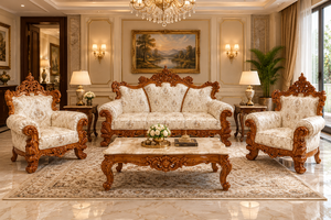 Juego de Sofás Tradicionales de Alta Gama, Estilo Europeo, Hechos a Mano, Muebles Antiguos de Lujo Premium, Diseño Tallado Real, Sofá Tapizado - Product Image 1