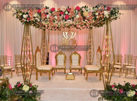 Mandap simple en plastique renforcé de fibres, durable, pour mariage en extérieur, thème indien, avec éclairage LED, accessoires de chaise, fournitures de fête