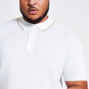 Polo de punto gofrado para hombre, manga corta, con detalles en contraste, corte regular, mezcla de algodón, tops de verano, moda masculina, suave - Product Image 3