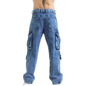 Pantalones Cargo de Mezclilla Desgastada para Hombre, Cintura Alta, Múltiples Bolsillos, Transpirables, de Algodón, Estilo Casual, Moda Primavera - Product Image 3