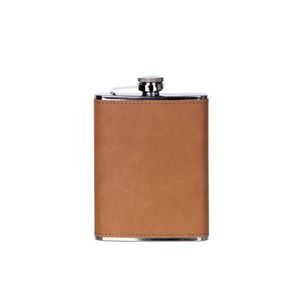 Gourde à whisky en acier inoxydable enveloppée de cuir avec logo personnalisé, 8 oz, pour hommes, voyage, camping, mariage, cadeau pour les demoiselles d'honneur - Product Image 1