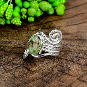 Sonoran Gold Turquoise <b>Ring</b> 925 Sterling <b>Silver</b> Wrapped Multi Band Handmade <b>Statement</b> Jewelry - Product Image 6