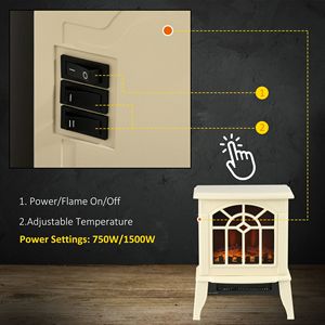 Chimenea Eléctrica de 18 Pulgadas con Llamas LED Realistas, Protección Contra Sobrecalentamiento, 750W/1500W, Color Crema - Product Image 5