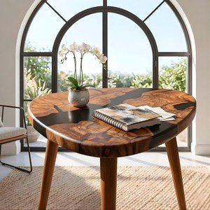 Mesa de Centro de Madera de Olivo Orgánica con Resina Epoxi Negra, Diseño de Río, Hecha a Mano, Mueble Artístico Moderno, Decoración para el Hogar - Product Image 4