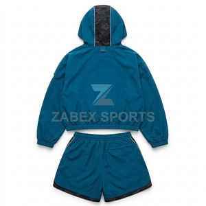 Cropped Hooded Sports <b>Jacket</b> with Shorts <b>Women's</b> Fashion Fitness Wear Two Piece Set Ladies Everyday Comfort Sportswear Set - Product Image 2