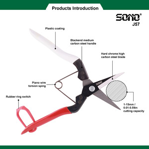 Tijeras Multiusos SONO J57, Hoja de Acero con Alto Contenido de Carbono, Mango Suave Rojo y Blanco, Borde Liso, Herramienta de Corte para Bricolaje - Product Image 2