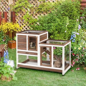 Casetta per Conigli in Legno di Abete Massiccio con Ruote, Vassoio Rettangolare Rimovibile, Arredamento per Animali Domestici, per Pollaio, Marrone - Product Image 2