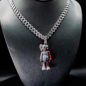 Collar con colgante de oso de circonita cúbica, color plateado, con figura y cadena, joyería para streetwear, regalo - Product Image 2