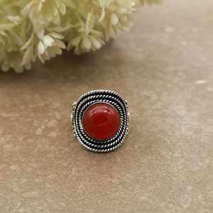 Vintage Natural Carnelian Bezel <b>Set</b> Statement <b>Ring</b> Brass Plated Adjustable Band Antique Boho Ethnic Handmade Daily Wear Jewelry - Product Image 1