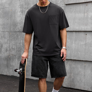 Camiseta Extra Grande Premium para Hombre, Estilo Urbano, Algodón Grueso, Corte Holgado, Hombros Caídos, Casual, Verano, Manga Corta, Moderna - Product Image 5