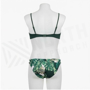 Ensemble de bikini imprimé tropical vert pour femme, haut croisé à nouer, bas échancré, en spandex et polyester, maillot de bain - Product Image 2