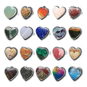Fashion Women Statement <b>Rings</b> Assorted Handmade Silver-Plated Heart <b>Crystal</b> <b>Rings</b> Boho Style with Natural Stones - Product Image 1