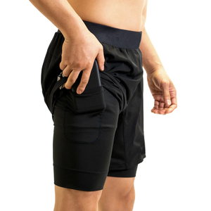 Shorts de course 2 en 1 pour homme, légers, respirants, extensibles, séchage rapide, avec poche, en polyester/nylon - Product Image 3