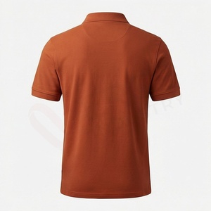Polo en piqué de coton à manches courtes pour homme, couleur marron rouille, décontracté, respirant, coupe classique, design uni, logo sur le devant - Product Image 2