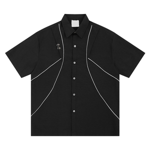 Men's Black Short Sleeve <b>TShirt</b> Regular Fit Solid Color Contrast Trim Casual Wear - Product Image 1