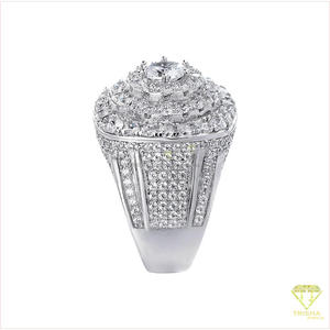 Bague de luxe en argent sterling 925 avec diamant moissanite rond en grappe, grande pierre centrale et détails étincelants superposés pour - Product Image 3