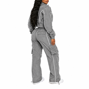 Women Street Style Windbreaker <b>Tracksuit</b> Set Cargo Pants Jacket 2 Piece Custom OEM Design - Product Image 5