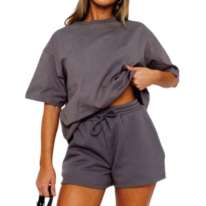 Ropa de verano para mujer, conjunto de pantalones cortos con etiqueta personalizada, ropa de estar sexy de 2 piezas, pantalones cortos, camiseta lisa con pantalones cortos a juego. - Product Image 3