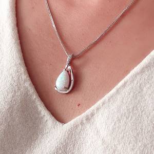 Collier en argent sterling avec opale de feu vive, pendentif opale blanche, pierre de naissance d'octobre, véritable gemme, cadeau NIKHIL GEMS, fiançailles vintage - Product Image 4