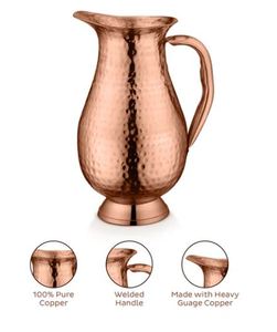 Carafe à eau en cuivre de qualité supérieure avec couvercle, grand pichet à boissons avec poignée pour le service de table et l'hôtellerie - Product Image 1