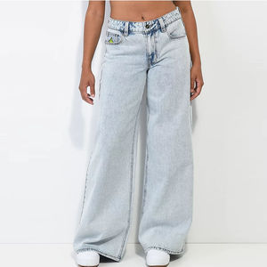 European and American New Loose Light Blue Washed Straight Wide Leg Jeans Solid Color Pants Women's Jeans - Product Image 2