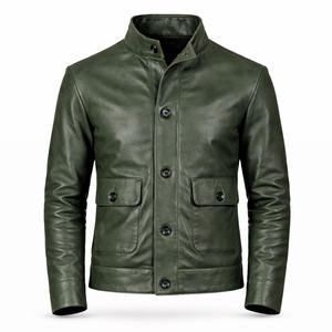 Chaqueta de Motociclista de Cuero Genuino Verde para Hombre SAAR INDUSTRIES, Resistente al Viento y al Agua, Corte Ajustado, Estilo Clásico Urbano - Product Image 1