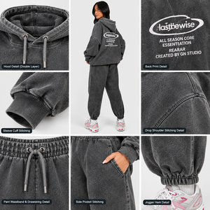 Conjunto Deportivo de Dos Piezas Unisex Crescent Wear 2026, Estilo Desgastado con Lavado Ácido, Oversize, de Algodón, Ropa Deportiva Casual de Secado Rápido - Product Image 6