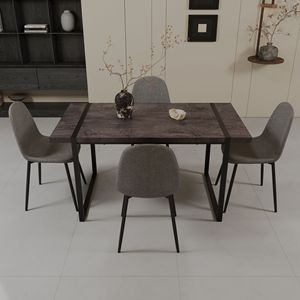 Set da Pranzo Moderno Stile Medievale 59 Pollici, Tavolo Rettangolare in MDF Nero con 4 Sedie per Uso Ristorante - Product Image 2