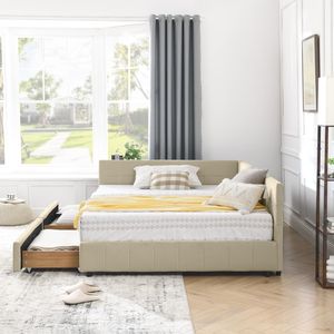 Letto contenitore matrimoniale trapuntato con schienale e braccioli confortevoli, divano letto imbottito per camera da letto - Product Image 3