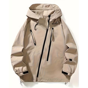 Unisex Lightweight Hooded Windproof <b>Jacket</b> Full-Zip Waterproof Casual Polyester Coat Zippered Pockets Spring Autumn Outerwear - Product Image 5