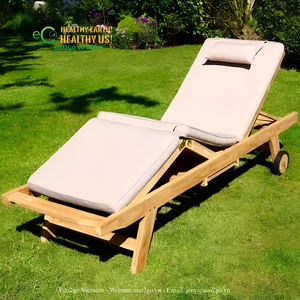 ECO2GO VIETNAM Juego de Tumbonas de Madera Ecológicas para Exteriores, Cojín Impermeable, Diseño Moderno y Plegable para Jardín, Hotel, Piscina - Product Image 4