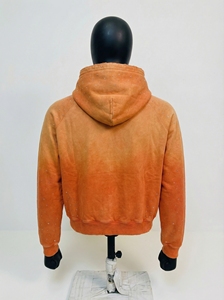 Orange Pigment Wash <b>Studded</b> Zip Hoodie Gothic Crystal Logo, O Ring Zipper Pull, Vintage Washed Streetwear, OEM/ODM - Product Image 2