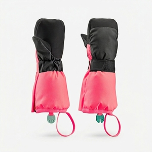 Mitaines de ski d'hiver pour enfant, à doigts entiers, rose et noir, en polyester imperméable, avec fermeture à cordon - Product Image 2