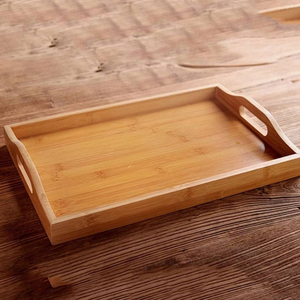 Plateau de service rectangulaire en bois, finition naturelle, artisanal, plateau décoratif classique de luxe pour mariage, maison, cuisine - Product Image 1