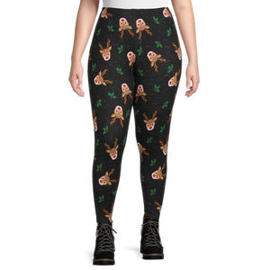 High Waist Full Length Reversible Yoga <b>Leggings</b> Printed Cartoon Reindeer <b>Pattern</b> Spandex Polyester Women's Pants - Product Image 2