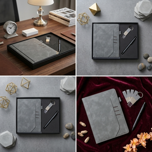 Agenda exécutif Aurelux RE045 en velours gris A5 multicolore, reliure de qualité supérieure, 192 pages, stylo inclus, usage professionnel, logo personnalisé - Product Image 4