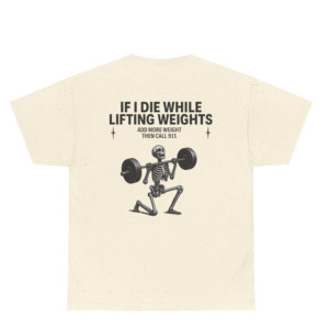 Camiseta Blanca de Manga Corta para Hombre con Estampado Gráfico de Esqueleto Levantando Pesas en la Espalda, Cuello Redondo, Corte Regular, Algodón Jersey, para Gimnasio - Product Image 3