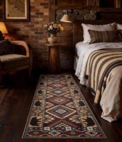 Tapis de couloir, cuisine, chambre 2x6 - Paillasson d'intérieur antidérapant à poils ras, motif tribal, style cabane rustique Western Bear