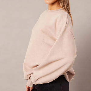 Women Oversized Crew Neck Sweatshirt Casual Loose Long Sleeve Pullover Soft Fleece Sweatshirt <b>Drop</b> Shoulder Solid Color Winter - Product Image 3