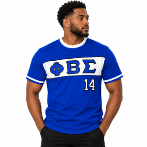 Camiseta universitaria de manga corta para hombre de Phi Beta Sigma, camiseta con letras griegas bordadas, cuello redondo, estilo informal de equipo universitario - Product Image 1